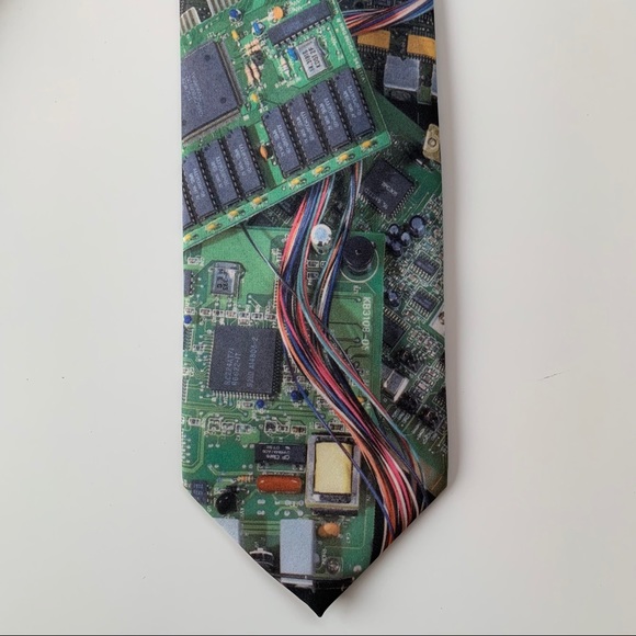 Ralph Marlin Computer Circuit Board Print Mens Tie - Picture 3 of 7